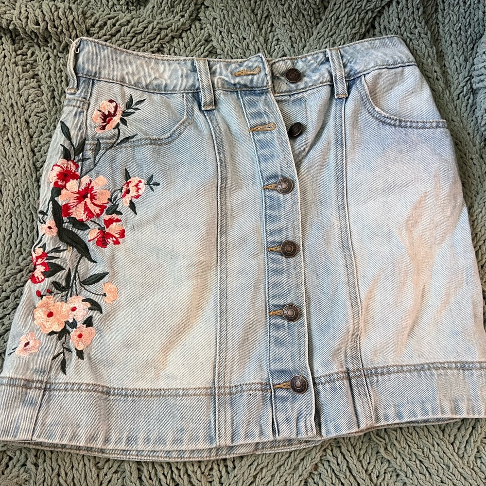 Denim Embroidered skirt